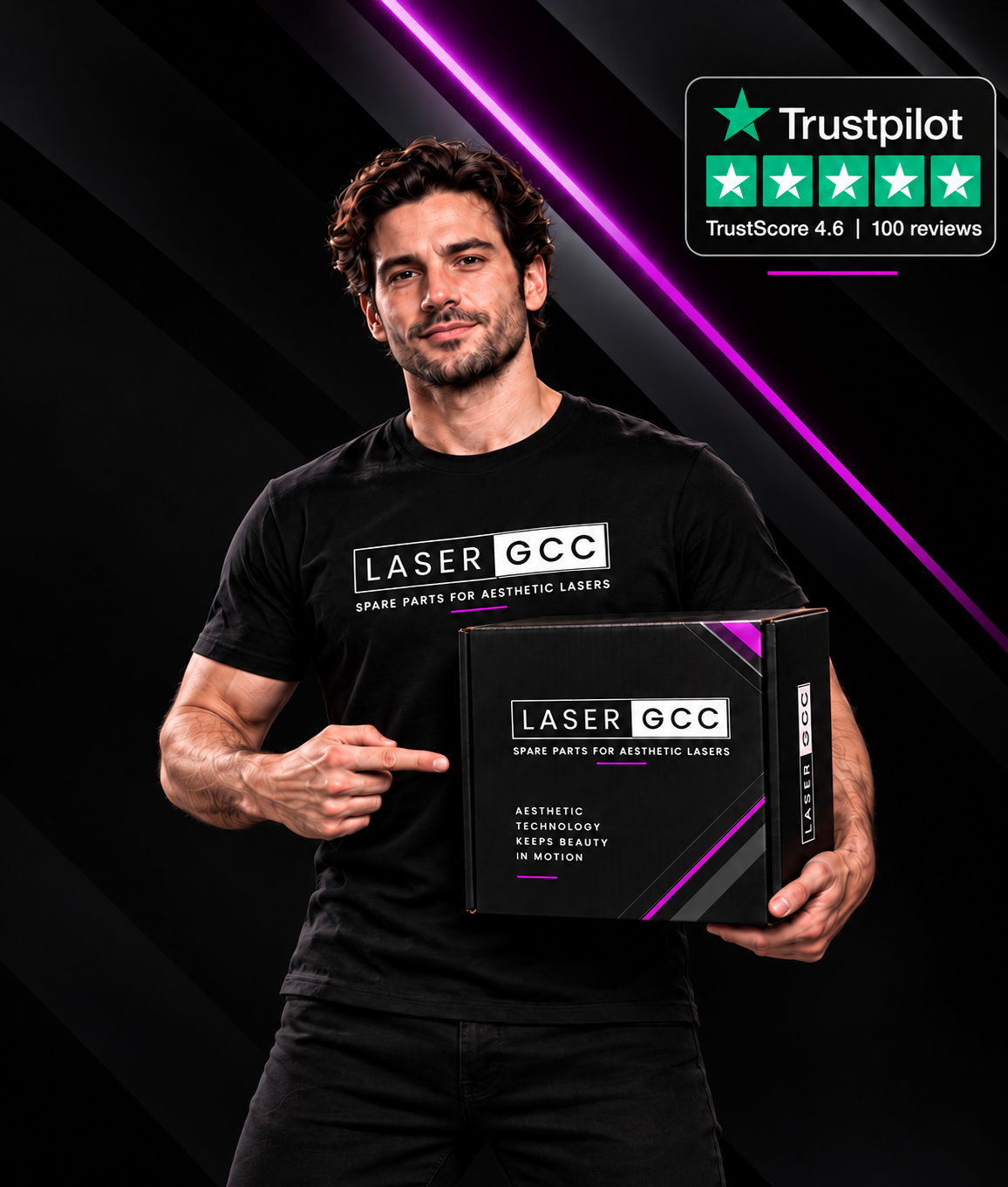 Laser GCC team member holding a Laser GCC parts box